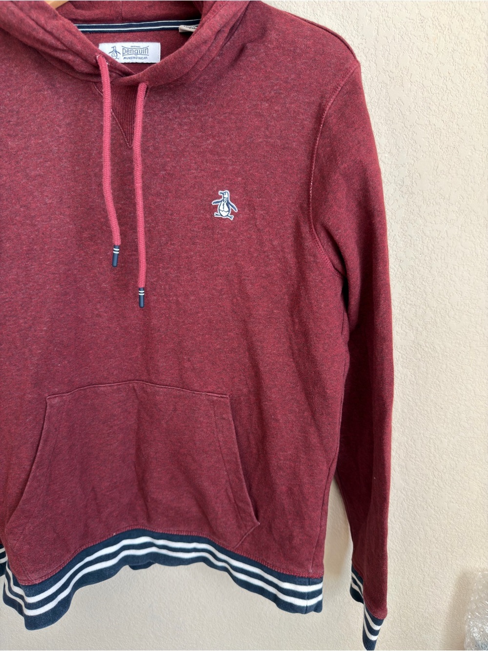 Original Penguin Munsingwear TV Pete Fleece Hoodie Men's M Burgundy Slim Fit - Picture 5 of 9